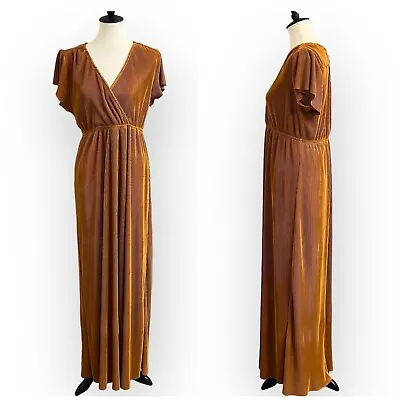Baltic Born Athena Pleated Maxi Dress Plisse Empire Waist Faux Wrap Bronze XXL • £43.43