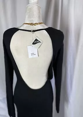 Little Black Dress MoDa International LongSleeves Round Neck Backless Size Large • $38