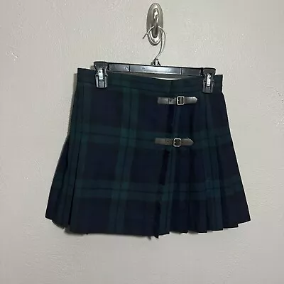 Ralph Lauren 100% Wool Wrap Pleated Skirt Plaid Kilt Sz 2 Blue Green Classic • $35