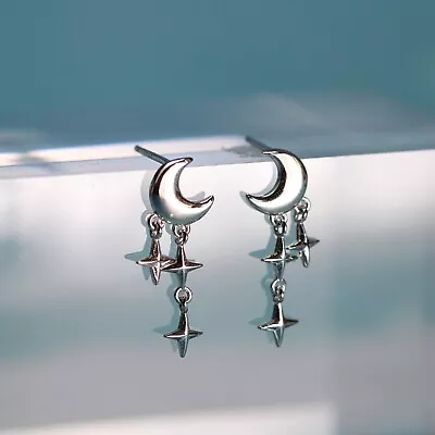 925 Sterling Silver Moon And Star Drop Earrings Celestial Earrings • $15