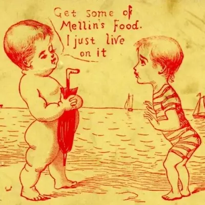 Early C.1883 Mellin's Infant Food Trade Card Doliber Goodale Beach Sailboat Baby • $14.99