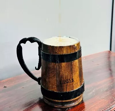 Handmade Wooden Barrel Beer Mug Bucket Shaped Stainless Steel Cold Drink Cup Wi • $78.19