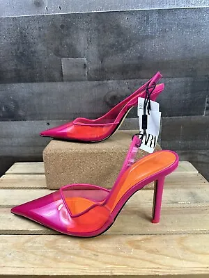 $27.99 • Buy Zara Women's Block Heel Slingback Pointed Toe Transparent Pumps Size 9