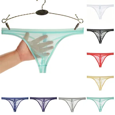 Mens Sexy Mesh See-through G-string Briefs Underwear T-back Sheer Thong Panties • $3.38