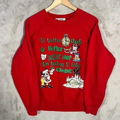 Vintage Mickey Disney Sweater Adult Size Large Red Christmas • $6.30