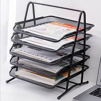 5Tier Office Filing Trays Letter Rack Document Holder A4 Paper Storage Organizer • £15.71