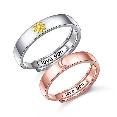 Adjustable Sun And Moon Matching Rings 925 Sterling Silver I LOVE YOU Couples... • $53.43