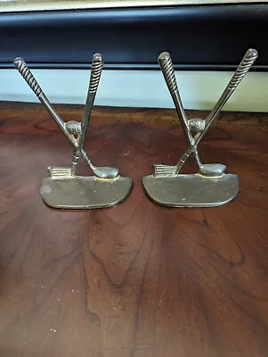 Vintage GATCO Solid Brass India Bookends Golf Clubs With Golf Balls • $25