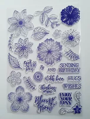 £4.99 • Buy Flowers, Leaves, Sentiments Clear Stamp Set - Large Sheet Of Stamps