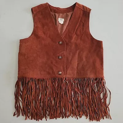 1975 DM Sportswear Brown Suede Leather Western Vest W/ Tassles - Large L Vintage • $49.95