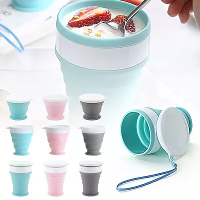 Collapsible Silicone Cup 100/200/350ml Telescopic Folding Mug With Buckle ZE • £5.17