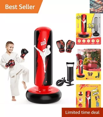 Kids Punching Bag Toy - Inflatable Boxing Bag With Boxing Gloves - 66 Inch - Red • $54.79