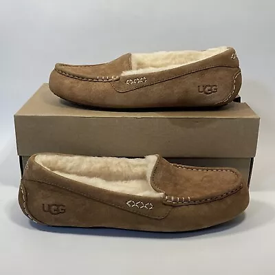 Women's Shoes UGG ANSLEY Suede Moccasin Slippers 1106878 CHESTNUT Size 11 • $49.95