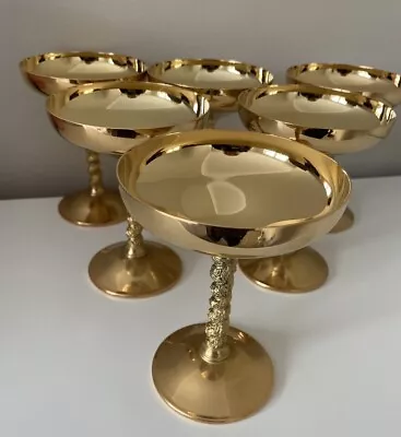 Vintage Rare 6 Falstaff Gold Plated Champagne Coupe Glasses With Twisted Stems • £85