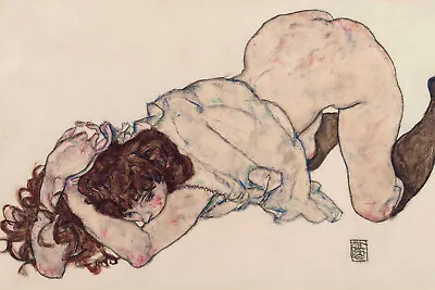 Egon Schiele - Kneeling Girl Resting On Both Elbows - Poster Print Art • £7.50