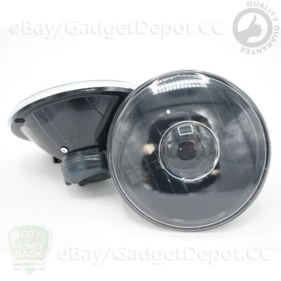 $31.28 • Buy Pair 7 Inch Round Universal Headlights Smoked Chrome Projector Bumper Headlamps