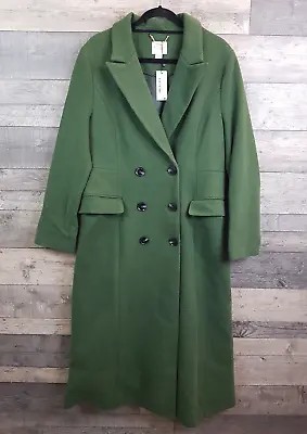 Wallis Twill Collar Military Maxi Coat UK 16 Green Longline Overcoat BNWT • £49