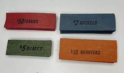 VTG Lot 80 Dime Nickel Penny Quarter Coin Paper Rolls Wrappers Sleeves Flat Tube • $15