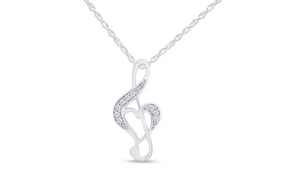 1/10ct Natural Round Diamond Music Note Heart Pendant  18  Necklace 925 Silver • $81.77