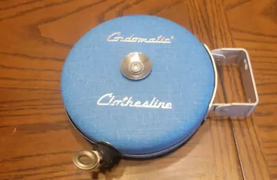 Vintage Cordomatic MCM Clothesline 35 Ft Retractable Reel Blue 7  • $25