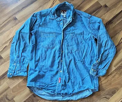 Vintage Marlboro Shirt Sz Large Blue Denim Chambray Button Up Faded 90s  • $22