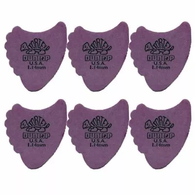 6 X Jim Dunlop Tortex Fins 1.14mm Purple Guitar Picks 414R Free Shipping • $5.43