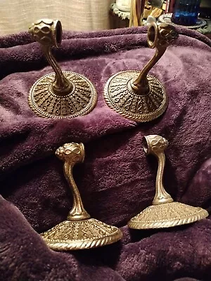 Vintage 1968 Ornate Brass Metal Bathroom Towel Bar End Caps 4 Pc. Lot Set • $19.99