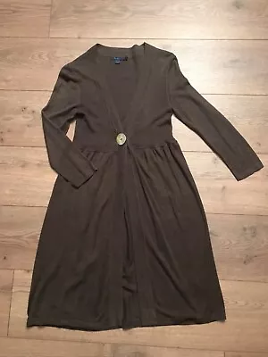 Boden Khaki Long Cardigan. Silk & Linen. Size 10. Very Good Condition • £30