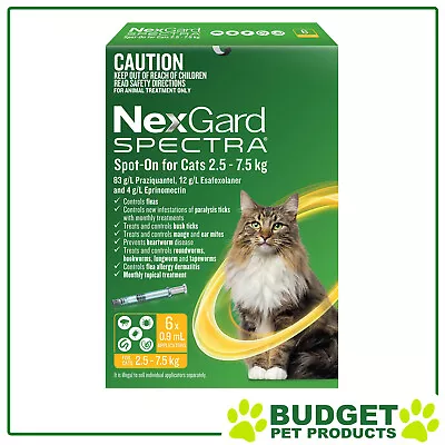 NexGard Spectra Spot On For Cats 2.5 - 7.5kg 6 Pack • $85.99