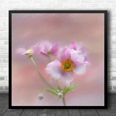 Pink Japanese Anemone Still Life Blur Flowers Square Wall Art Print • £14.99