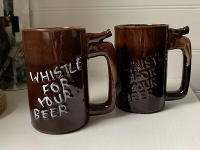 Vintage WHISTLE FOR YOUR BEER/WET YOUR WHISTLE Ceramic Beer Mugs W/ Whistle • $15