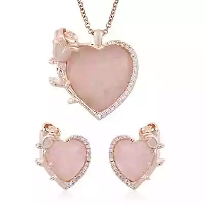 Rose Quartz Heart Earrings Pendant Necklace Jewelry Set Gift For Women Ct 6 • $15.49