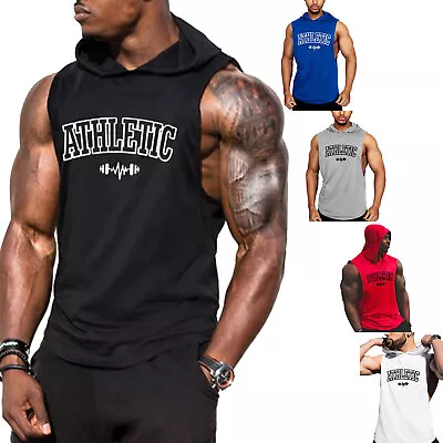 Mens Hooded Tank Tops Bodybuilding Muscle Shirts Gym Workout Sleeveless Vest Top • $12.86