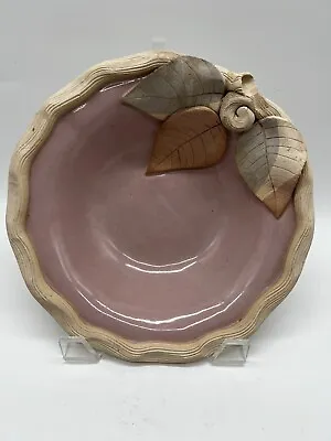 Vintage Studio Art Pottery Bowl Applied Leaves Majolica Pink Centerpiece • $22