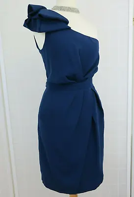 Spotlight By Warehouse Dress UK 6 Blue Origami One Shoulder Wrap Style Pockets • £19.95