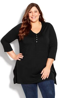 $15 • Buy Avenue By City Chic Womens Plus Size Valerie Plain Top 3/4 Sleeve V-Neck - Black