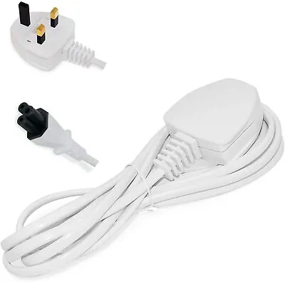 2M UK 3 Pin Mains Clover Leaf C5 Power Cord Cable Lead For Laptop Notebook-White • £7.95