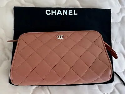 Chanel Vintage Classic CC Cosmetic Pouch Salmon Pink • $499.99