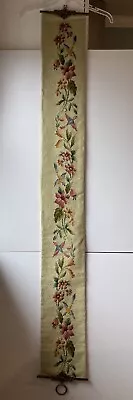 Needlepoint Bell Pull Floral Birds Vintage 67” X 8” Heavy Brass Tone Hardware • $55