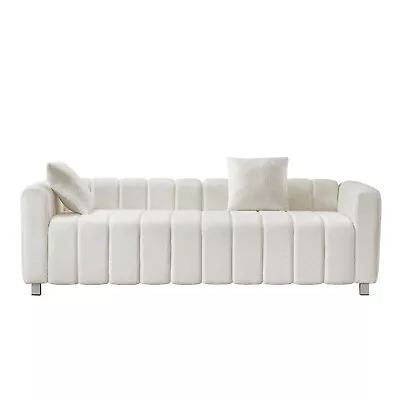 Mid-Century Modern Teddy Velvet Sofa Upholstered Couch With Pillow Striped Decor • $529.99