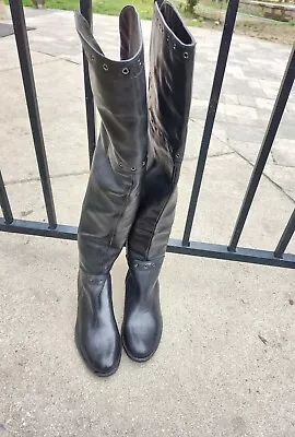 Vince Camuto Black Leather Over The Knee Grommet Boots Riding 7 M • $59