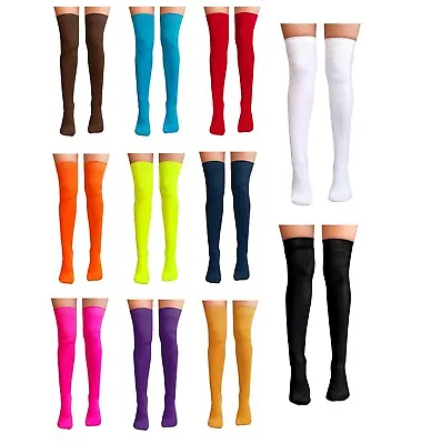 Over The Knee Thigh High Ladies Plain Cotton Lycra Socks Sox Xmas Party Cosplay • £3.79