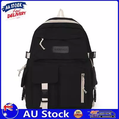 AU Large Capacity Backpack Simple Canvas Student School Book Rucksack (Black) • $14.89