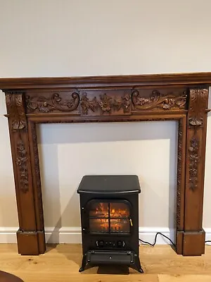 Carved Wooden Fire Surround Traditional Stove Fireplace From Edwardian House • £50