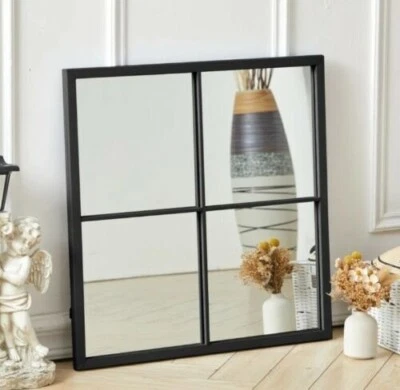 £26.99 • Buy Garden Mirror Window Style Wall Mounted Rustic Metal Frame. 60x60cm Black BNIB
