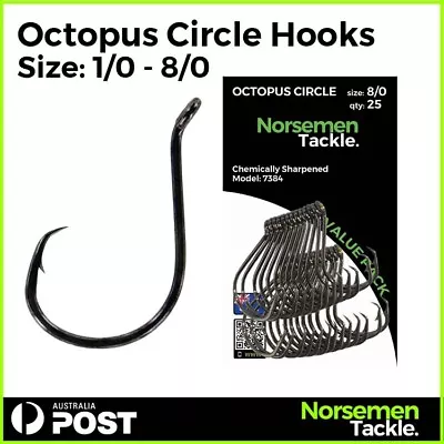 Octopus Circle Hooks Fishing Hooks Chemically Sharpened - Norsemen Tackle • $29.90