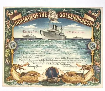 1961 USS JC Breckengridge U.S.N. & MSTS Domain Of The Golden Dragon Certificate • $81.63