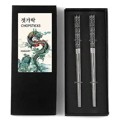 Dragon Chopsticks Metal Reusable Designed In Korea Japanese Style Stainless Stee • $21.44