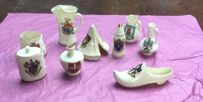 £20 • Buy 9 X Arcadian Crested China ,tent Gun Shell,water Bottle, Shoe,urn,jug ,Etc