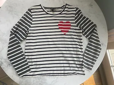 Jcrew Women's Striped Inset Patch Red Heart Shirt Long Sleeve Large • $18